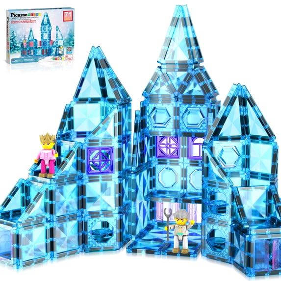 PicassoTiles Mini Magnetic Tiles for Kids – 71PCS STEM Construction Building Blocks Travel Toy Set