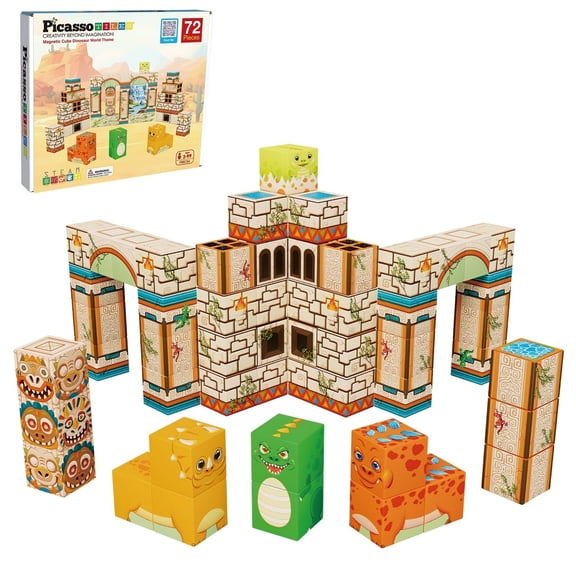 PicassoTiles 72PCS Magnetic Dinosaur World Mix & Match Building Blocks, STEM Educational Construction Toy for Kids Toddlers Boys & Girls Age 3+