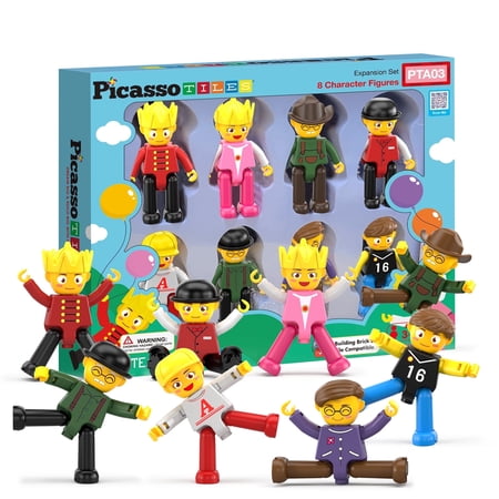 PicassoTiles 8PCS Magnetic Tiles Character Action Figures, Arms & Legs Move, STEM Educational Add-On Set for Toddlers, Pretend Play Toy Ages 3+