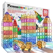 PicassoTiles Magnetic Tiles for Kids   80PCS STEM Construction Diamond Series Building Blocks Toy