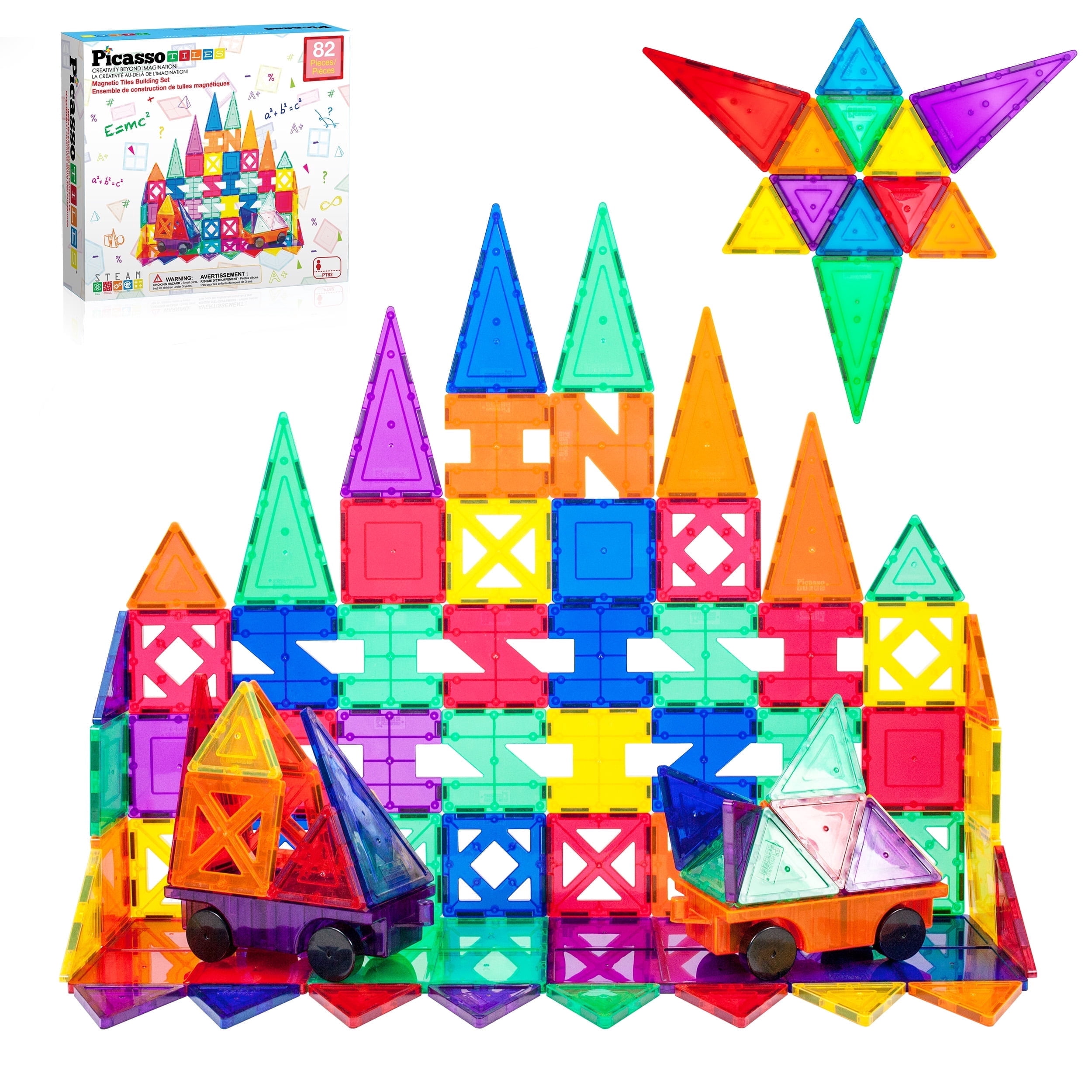 PICASSO-TILES Magnetic Tiles for Kids, 82PCS Construction STEM Building Blocks Educational Toy