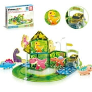 PicassoTiles 89 PC Dinosaur Theme, Race Track, Magnetic Tiles, Magnetic Building Toys for Kids 3+