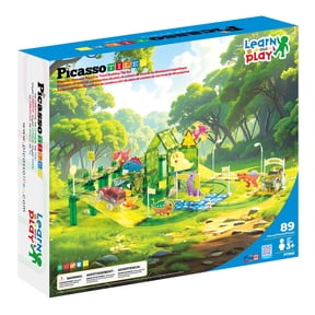 PicassoTiles Race Track Magnetic Tiles for Kids with 2 Racing Cars 89PCS STEM Construction Building Blocks Educational Toy Set