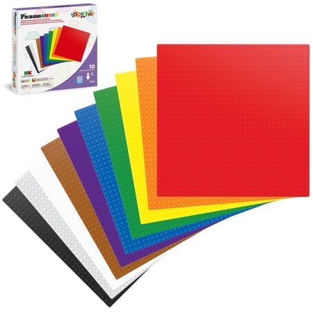 PicassoTiles 10PCS Brick Baseplate Foundation Kit 10x10 Inch, Compatible with Major Building Block Brands, Educational Construction Toy