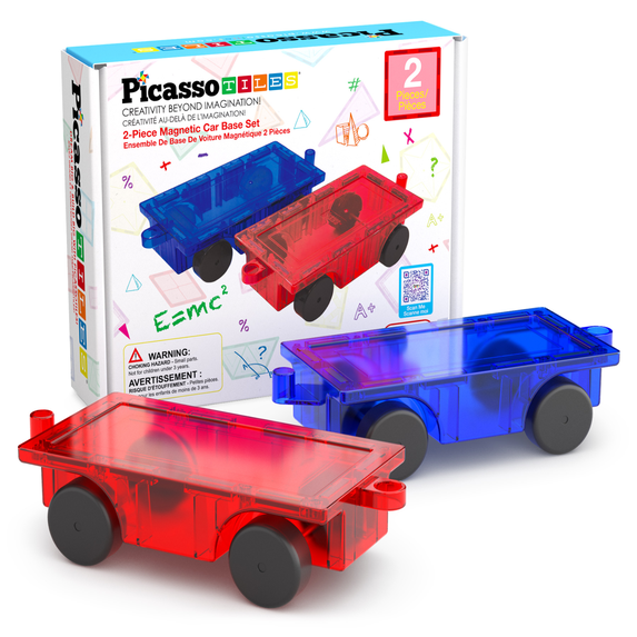 PicassoTiles Cars Magnetic Tiles for Kids, Construction STEM Building Blocks Educational Toy, 2PCS