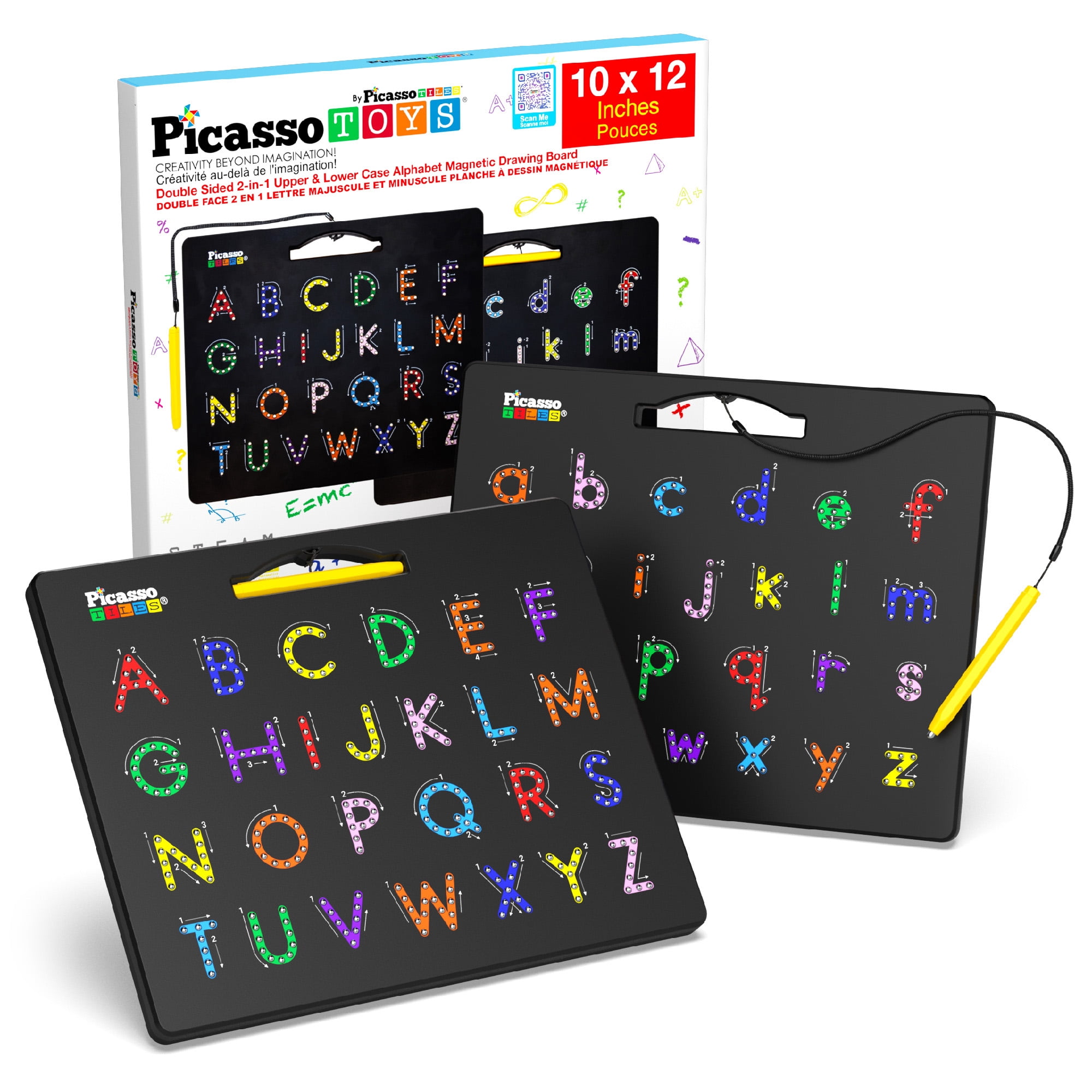 Planche à Dessin Magnétique PicassoTiles 2 En 1 – Alphabet Minuscule Et Style Libre, 30x25 Cm, STEAM