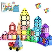 PicassoTiles 61 PC Magnetic Tile with Winows and Doors Building Blocks