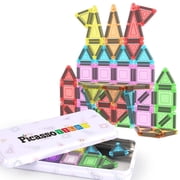 PicassoTiles Magnetic Tiles 52PCS Nano Travel Building Blocks Toy for Kids, Tin Storage Case, Early Learning Magnetic Ti