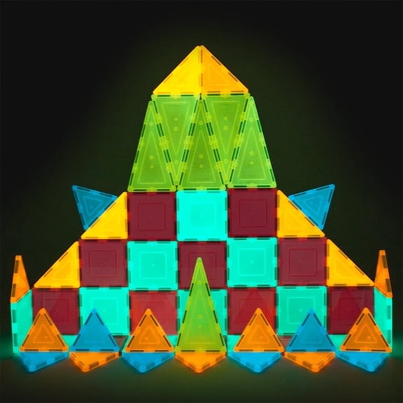 PicassoTiles Magnetic Tiles for Kids – 60PCS STEM Construction Glow in the Dark Building Blocks Toy Set