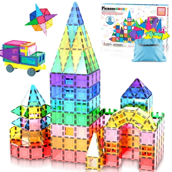 PicassoTiles Magnetic Tiles for Kids with Tote Bag – 101PCS STEM Building Blocks Set, Educational Construction Toy, Creative Learning Magnet Kit