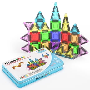 PicassoTiles 40PCS Nano Magnetic Tiles Travel Size Mini Portable Building Blocks Playset with Storage Case, STEM Educational Toy for Kids