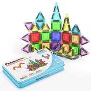 PicassoTiles 40PCS Nano Magnetic Tiles Travel Size Mini Portable Building Blocks Playset with Storage Case, STEM Educational Toy for Kids