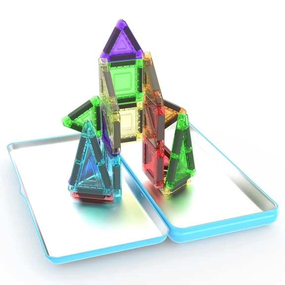 PicassoTiles Nano 26-Piece Magnetic Building Tiles Set with Tin Storage Case, Mini Travel STEM Construction Toy for Kids