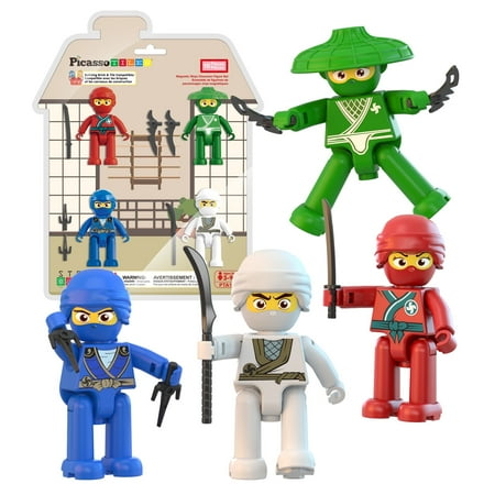 PicassoTiles Ninja Action Figures 8PCS, Magnetic Tile Accessory Add-On Set for Magnet Building Blocks, STEM Pretend Play Toy for Kids 3+