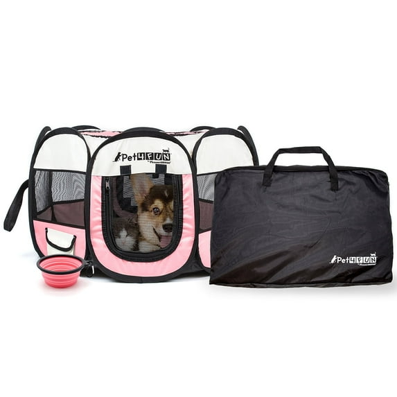 PicassoTiles Pet4Fun Portable Dog Playpen, Pink, 1 Pack, 29"L x 24"W x 16"H