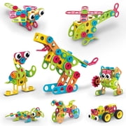 PicassoTiles 250PCS STEM Building Block Construction Kit for Kids – Engineering Toy with IdeaBook, Power Drill & Clickable Ratchet