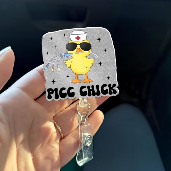 Picc Chick Badge Reel, Funny IV Nurse Badge Holder, Picc Line RN LPn ICu Er Acrylic ID Reel