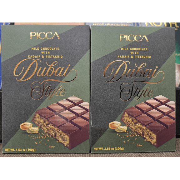 Picca Dubai Style Milk Chocolate with Kadaif & Pistachio 3.53oz 100g (2 Bars)