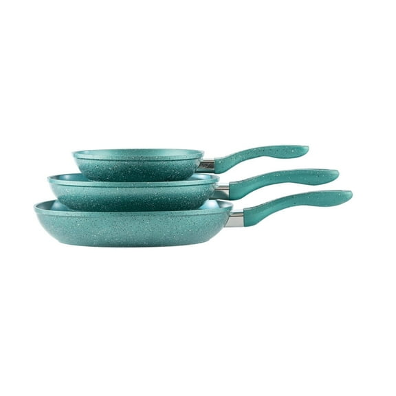 Picca Gravina 3-Piece Large Frying Pan Set - Easy Clean Marble Non Stick Cooking Pan Set with Mineral Based Coating - No PFAS/PFOS/PFOA - Turquoise Green - 8in, 10.4in, 12in