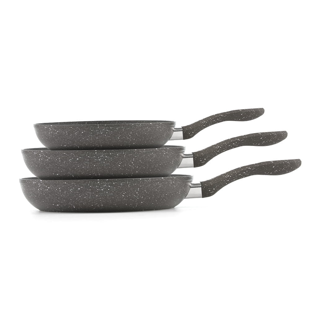 Picca Milan 3-Piece Large Cooking Pan Set - Easy Clean Marble Non Stick Frying Pan Set with Mineral Based Coating - No PFAS/PFOS/PFOA - Brown - 7.8in, 9.4in, 11in