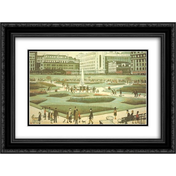 Piccadilly Gardens 2x Matted 18x15 Black Ornate Framed Art Print by Lawrence Stephen Lowry