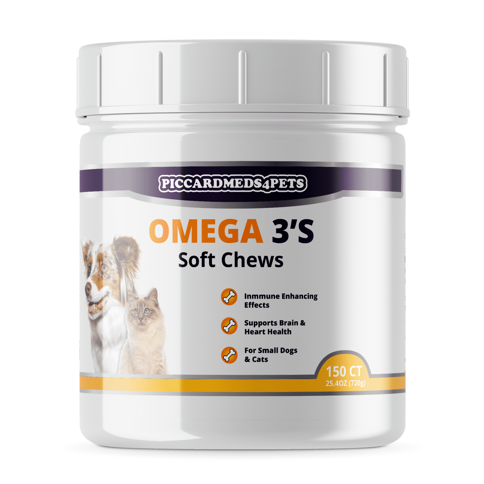 PiccardMeds4pets Skin and Coat Omega-3 Soft Chews Small Dogs and Cats 150ct