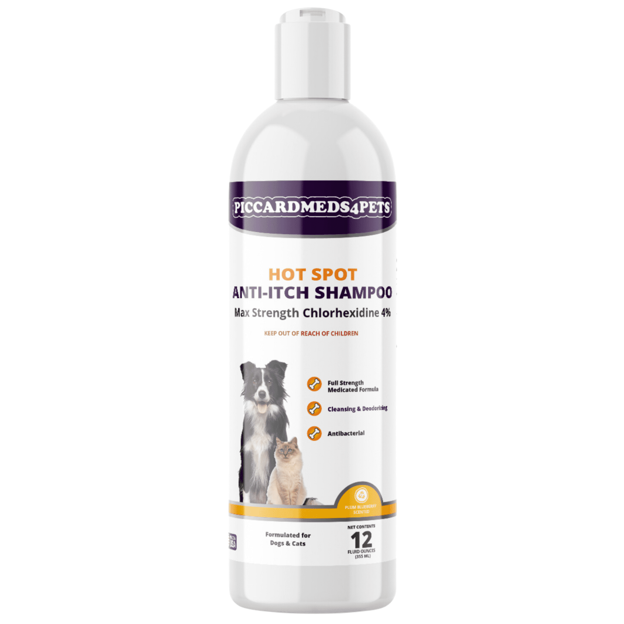 Piccardmeds4pets Hot Spot Anti-Itch Pet Shampoo, Max Strength 4% Chlorhexidine, 12 oz – Soothes Ringworm, Hot Spots & Itchy Skin