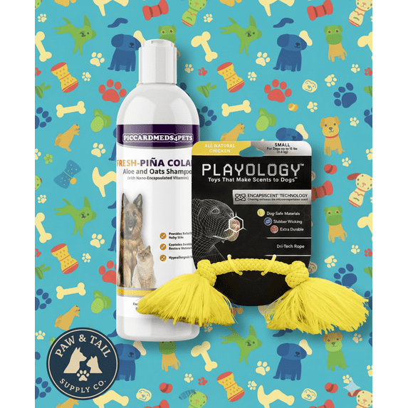 Piccardmeds4pets Piña Colada Pet Shampoo 16oz + Playology Dri-Tech Rope Toy Combo