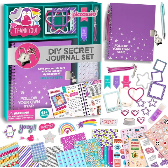 Piccassio DIY Journal Kit for Girls Ages 10+  Complete Scrapbooking & Journaling Craft Set with Stationery, Stickers, & Art Supplies  Creative Teens Craft Kit