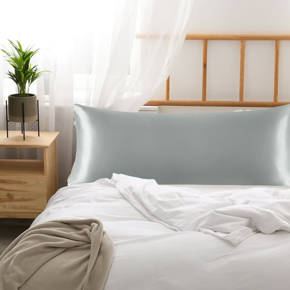 PiccoCasa 1 PC Satin Body Pillowcases , Luxury Silky Pillow Cover Long Satin Pillow Cases with Envelope Closure Silver Grey King