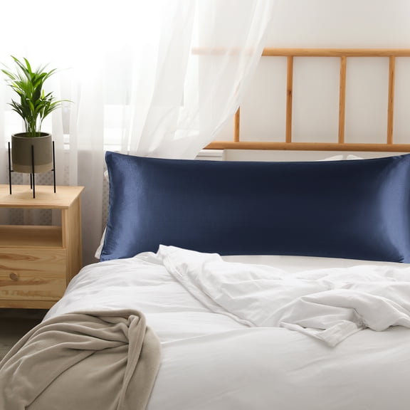 PiccoCasa 1 PC Satin Body Pillowcases Soft with Envelope Navy 20"x48"
