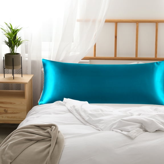 PiccoCasa 1 PC Satin Body Pillowcases Soft with Envelope Peacock Blue 20"x60"