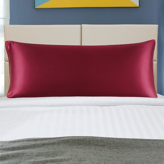 PiccoCasa 1 PC Satin Body Pillowcases Soft with Zipper Burgundy 20"x54"