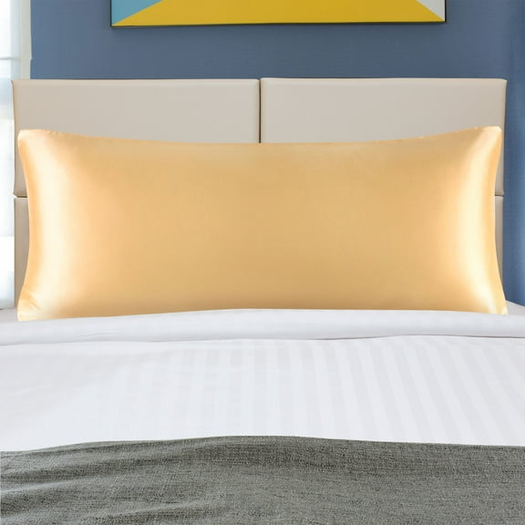 PiccoCasa 1 PC Satin Body Pillowcases Soft with Zipper Gold 20"x54"