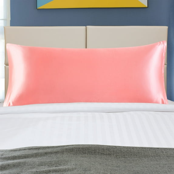 PiccoCasa 1 PC Satin Body Pillowcases Soft with Zipper Light Coral 20"x60"