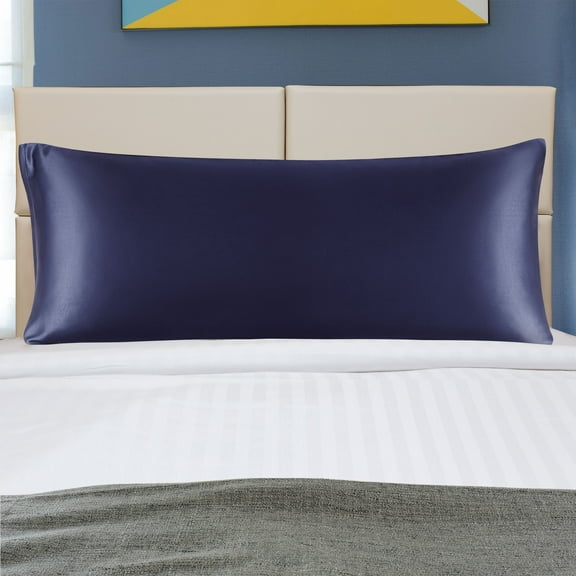 PiccoCasa 1 PC Satin Body Pillowcases Soft with Zipper Navy 20"x72"