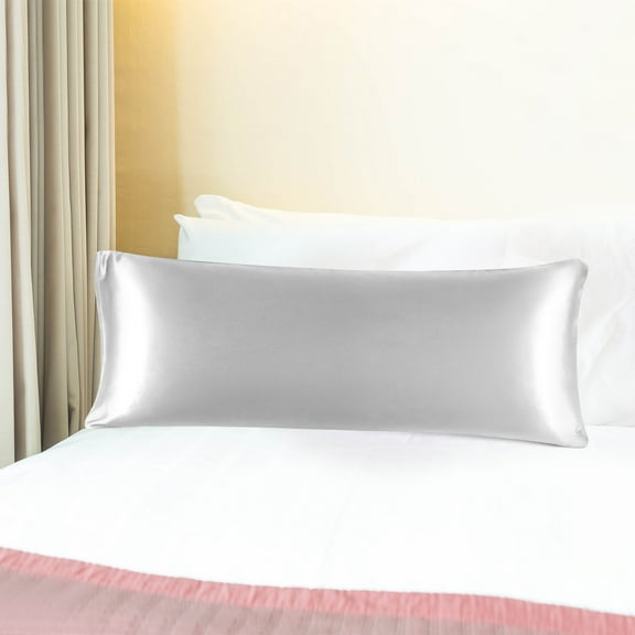 PiccoCasa 1 PC Satin Body Pillowcases Soft with Zipper Silver 20"x60"