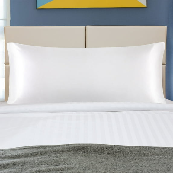 PiccoCasa 1 PC Satin Body Pillowcases Soft with Zipper White 20"x54"