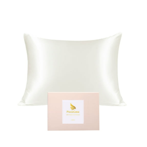 PiccoCasa 1 Pack 19mm Silk Pillowcase for Hair and Skin with Zipper Queen Pearl White