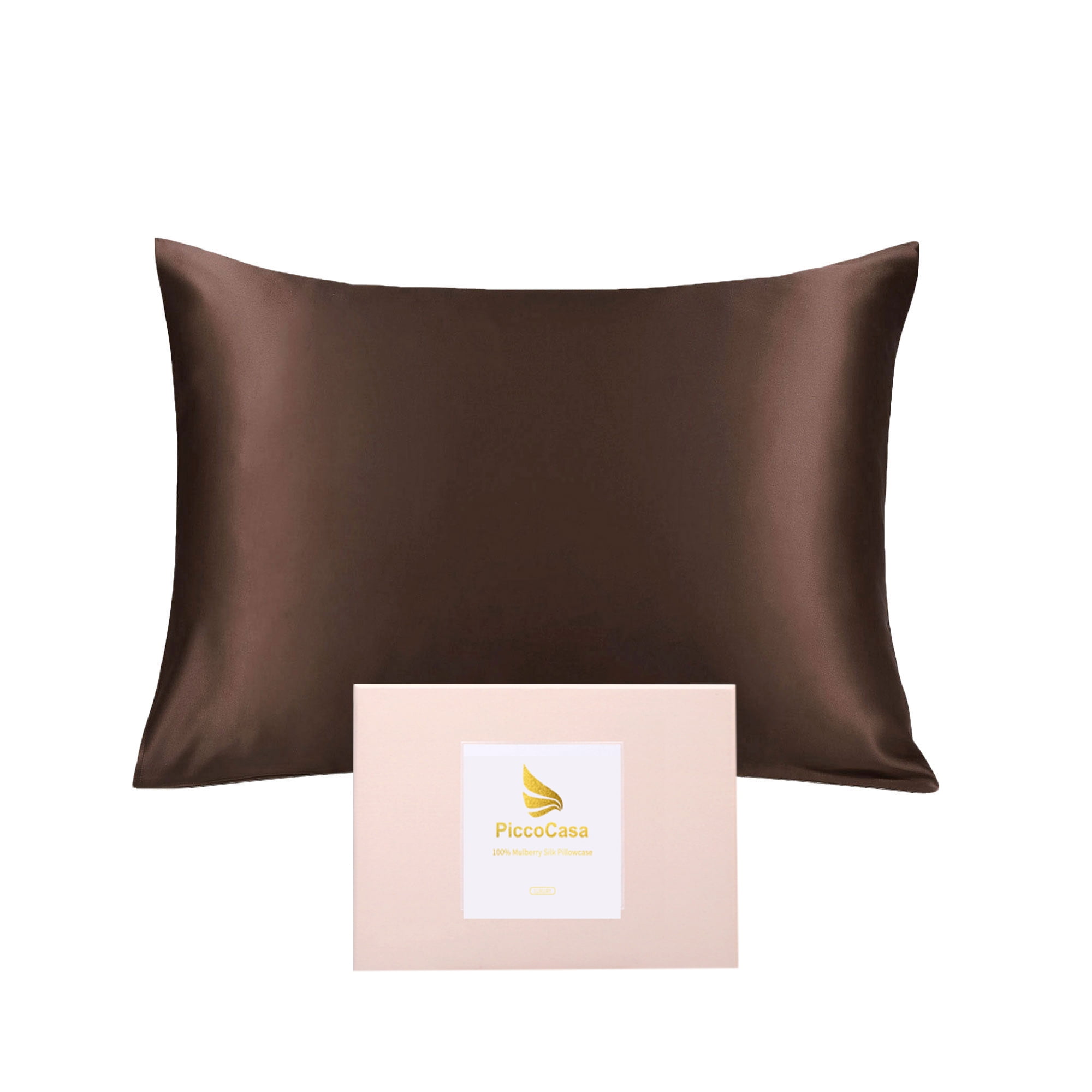 PiccoCasa 1 Pack 19mm Silk Pillowcase for Hair and Skin with Zipper Standard Brown