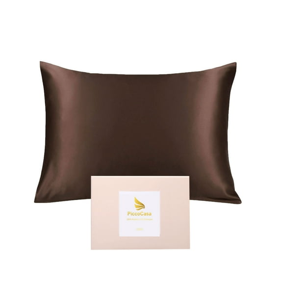 PiccoCasa 1 Pack 19mm Silk Pillowcase for Hair and Skin with Zipper Standard Brown