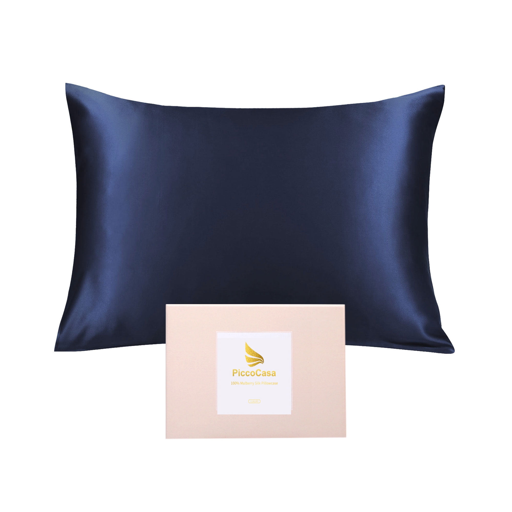 PiccoCasa 1 Pack 19mm Silk Pillowcase for Hair and Skin with Zipper Standard Navy Blue