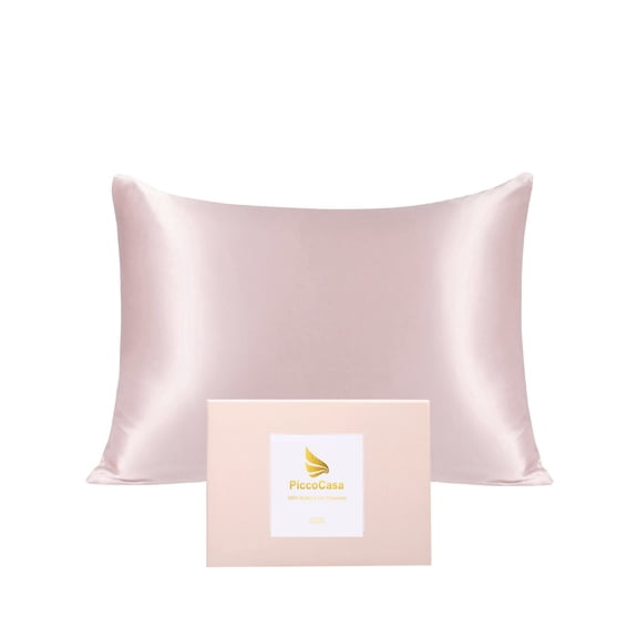 PiccoCasa 1 Pack 19mm Silk Pillowcase for Hair and Skin with Zipper Standard Pink
