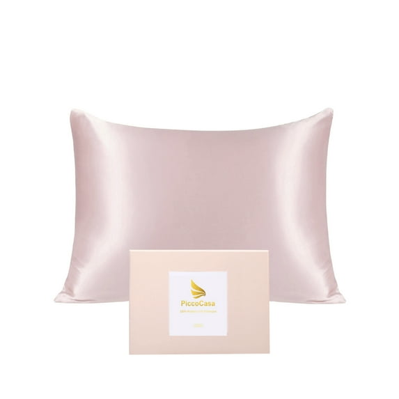 PiccoCasa 1 Pack 19mm Silk Pillowcase for Hair and Skin with Zipper Standard Pink
