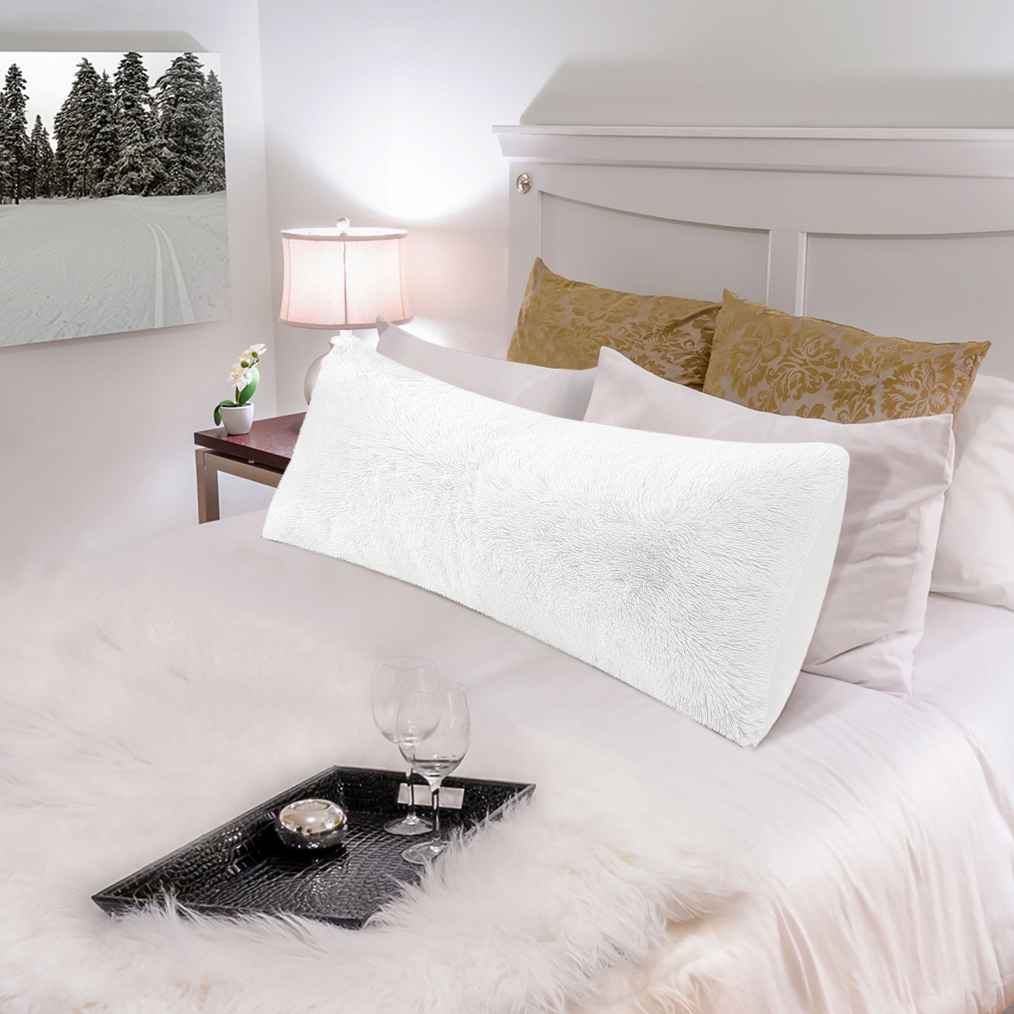 PiccoCasa 1 Pack Soft Faux Fur Body Pillow Cover with Zipper White 20