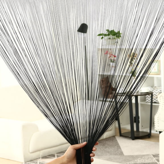 PiccoCasa 1 Panel Home Door String Curtain Fringe Panel, 39"x79" Black