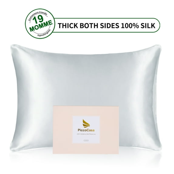 PiccoCasa 1 Pc 19 Momme Silk Pillowcase for Hair and Skin, Queen Light Grey