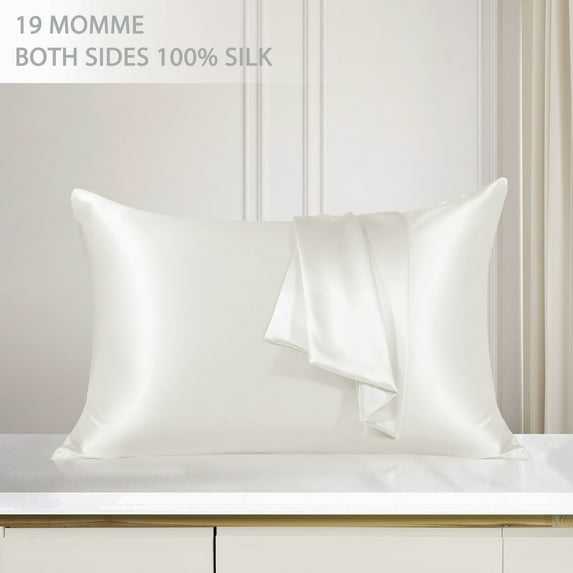 PiccoCasa 1 Pc 19 Momme Silk Pillowcase with Hidden Zipper King Pearl White 20" x 36"