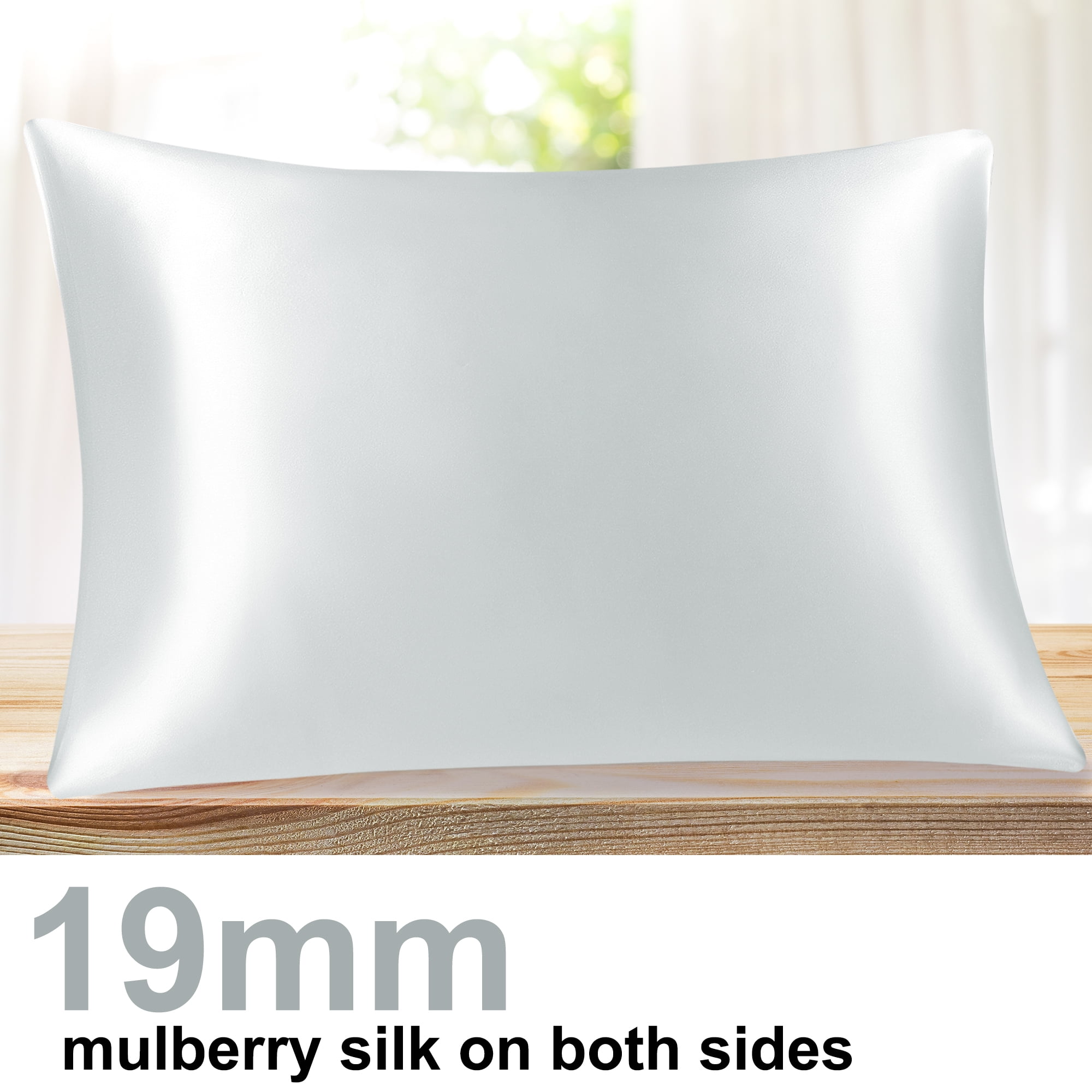 PiccoCasa 1 Pc 19 Momme Silk Pillowcase with Hidden Zipper Jumbo Silver