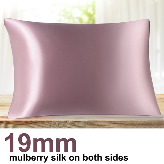 PiccoCasa 1 Pc 19 Momme Silk Pillowcase with Hidden Zipper Queen Mauve Pink 20" x 30"